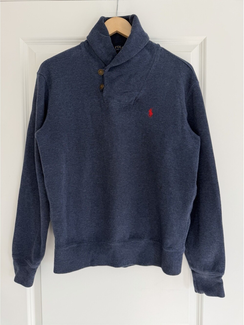 Polo Ralph Lauren Shawl Collar Pullover Sweater Navy Heather Size S Preppy Ivy